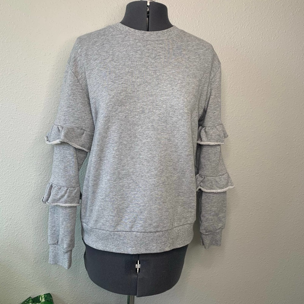 Who What Wear Grey Ruffle Sleeve Sweatshirt S